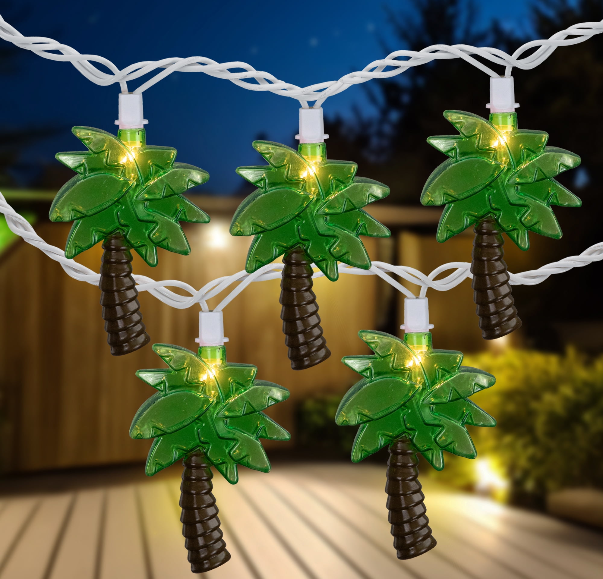 Northlight 10Count Green Tropical Palm Tree Outdoor Patio String Light Set, 7.25ft White Wire