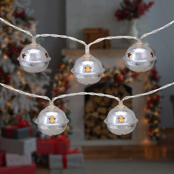 Northlight LED Christmas Bells Fairy Lights - 5.5' - Clear Wire - Silver - 10ct