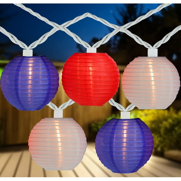 Northlight Patriotic Paper Lantern Patio String Lights - 7.5ft - White Wire - 10ct