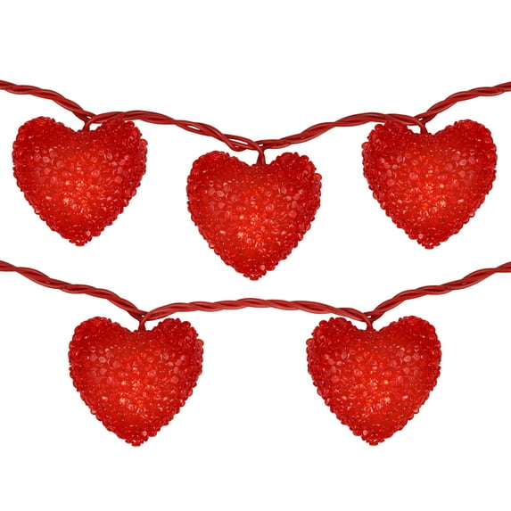 Northlight 10-Count Red Heart Mini Valentine's Day Light Set, 7.5ft Red Wire