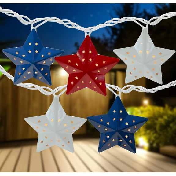 Northlight 10-Count Red and Blue Fourth of July Star String Light Set, 7.25ft White Wire