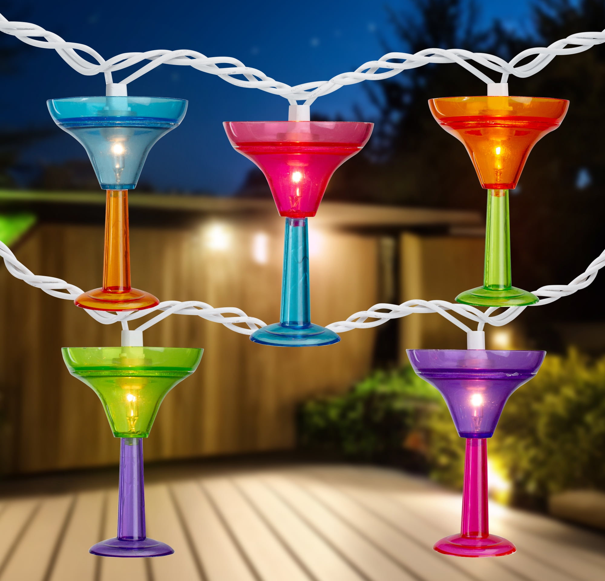 Vibrant Multicolor Martini Glass Outdoor String Lights, 10-Piece Set