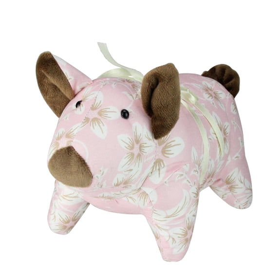 Country Floral Easter Piglet Spring Figure - 10" - Pink and Brown