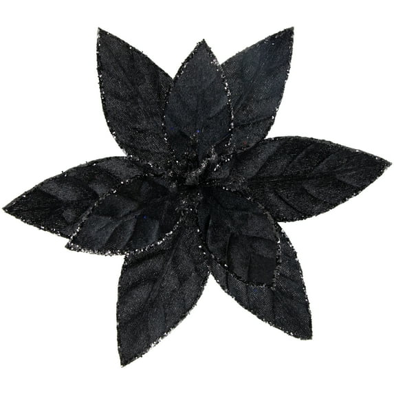 Northlight 10" Glittered Poinsettia Christmas Floral Clip Black