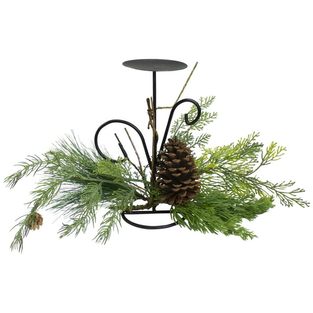 Northlight 10" Green Artificial Sprigs and Pine Cone Christmas Candle Holder, Green