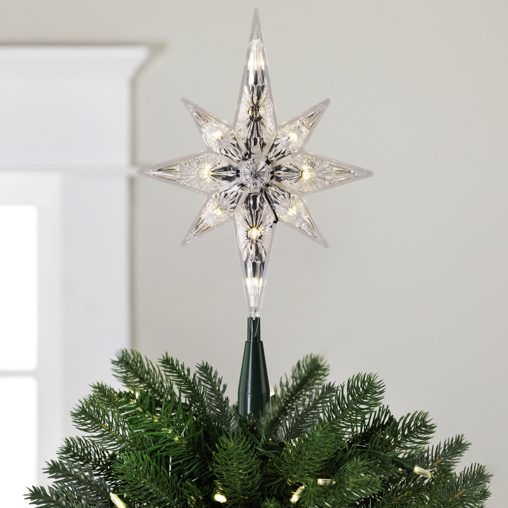 Northlight Lighted Faceted Star of Bethlehem Christmas Tree Topper- 13.5" - Clear Lights