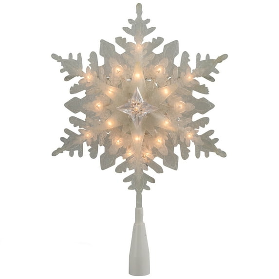 Northlight 10" Lighted White Frosted 3-D Snowflake Christmas Tree Topper - Clear Lights