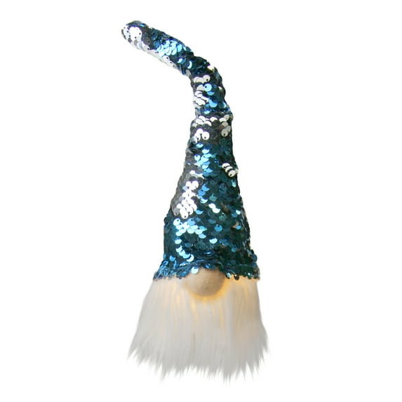 Northlight 10" Pre-lit Gnome with Blue and Silver Flip Sequin Hat Christmas Decoration