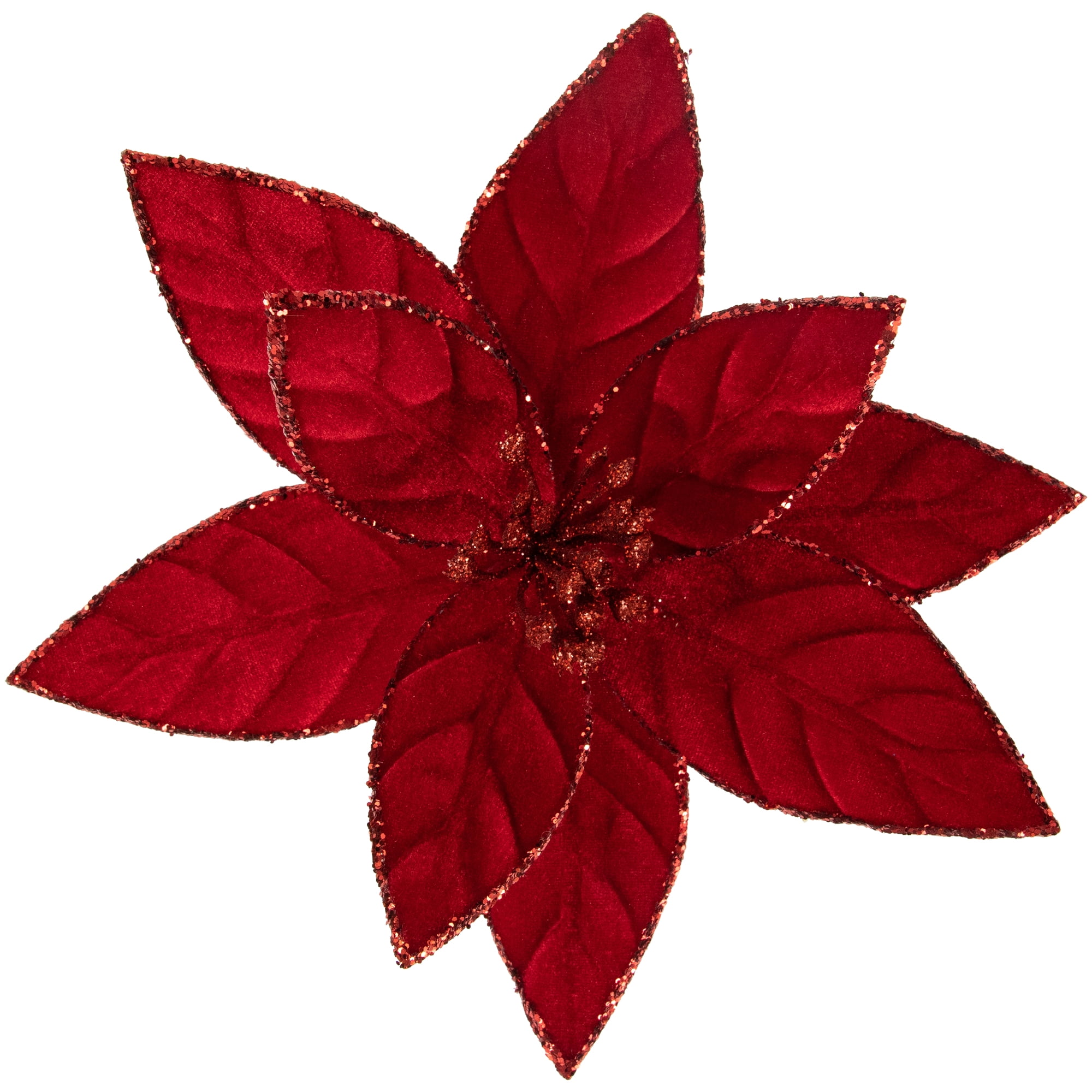 Northlight 10" Red Glittered Poinsettia Christmas Floral Pick ClipOn
