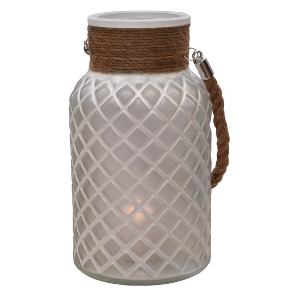 Northlight 10" Texture Glass Pillar Candle Holder Lantern with Handle - White