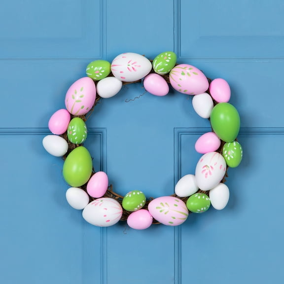 Northlight 10" Unlit Floral Stem Easter Egg Spring Grapevine Wreath - White/Green