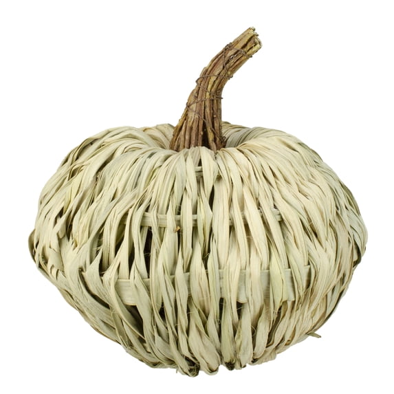 Northlight 10" White and Brown Autumn Harvest Woven Pumpkin Decoration