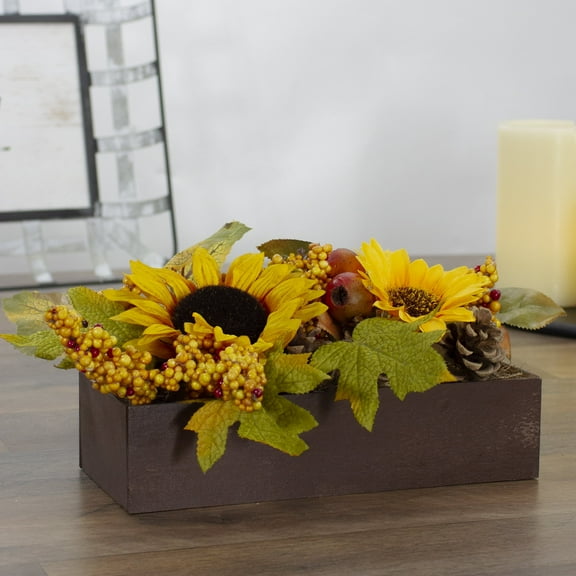 Northlight Sunflowers and Maple Leaves Artificial Fall Harvest Flower Arrangement - 10"