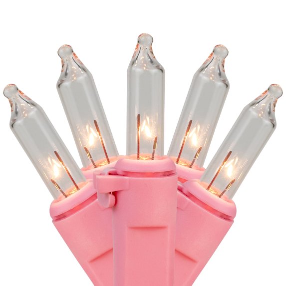 Northlight 100-Count Clear Mini Christmas Light Set - 20.25' Pink Wire