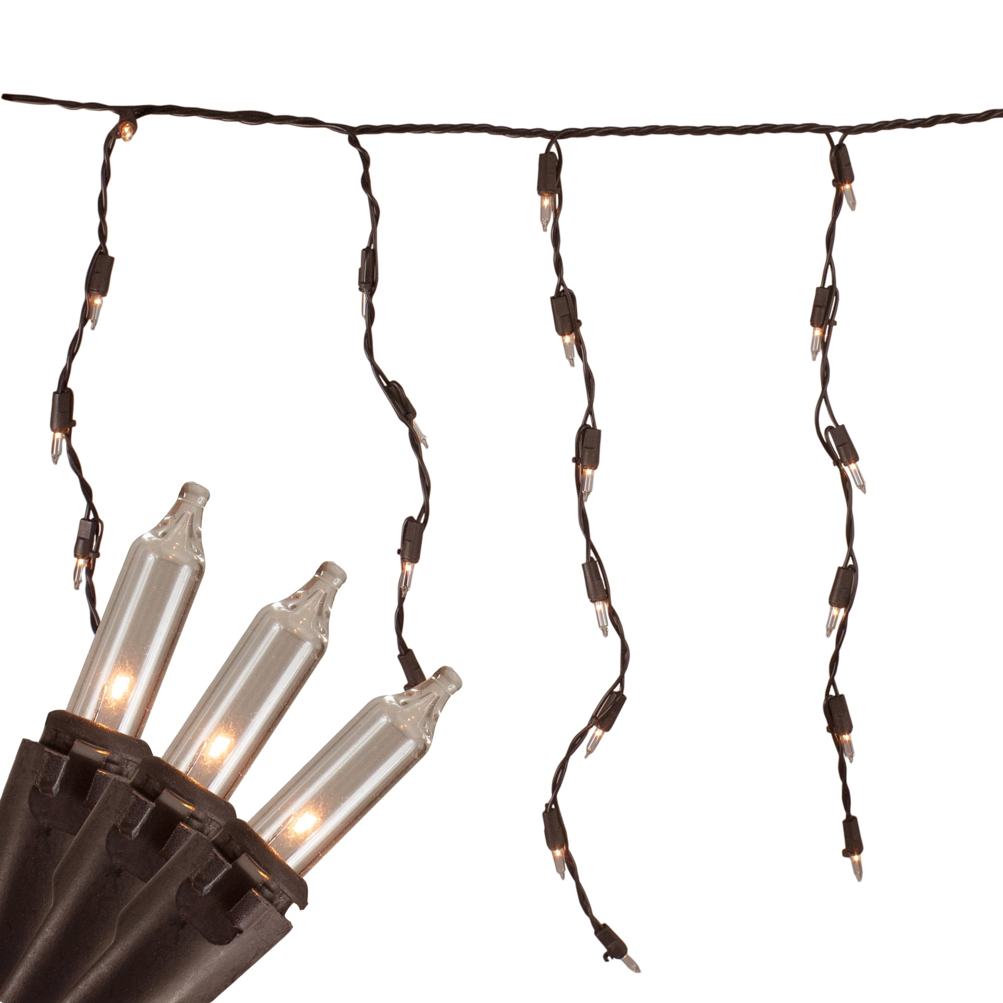 Northlight Mini Incandescent Icicle Christmas Lights - Clear - 3.5' Brown Wire - 100ct