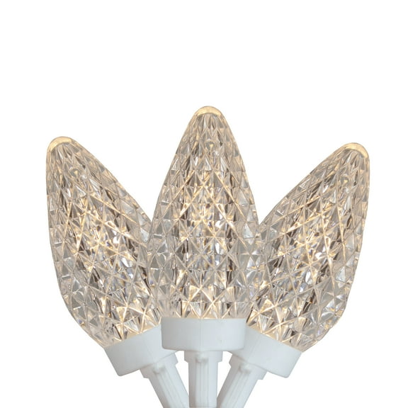 100 Count Warm White LED Faceted C9 Christmas Lights - 41 ft White Wire