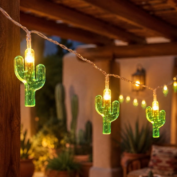 Northlight 10ct Battery Operated Cactus Summer LED String Lights Warm White - 4.5' Clear Wire