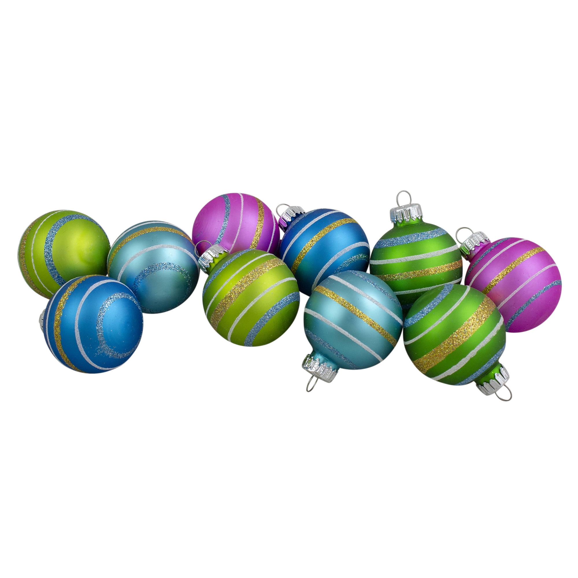 Set of 10 Multicolor Matte Glass Christmas Ball Ornaments
