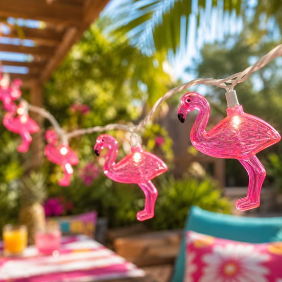 Northlight Pink Flamingo Indoor Outdoor Patio Light Set - 7.25' White Wire - 10ct