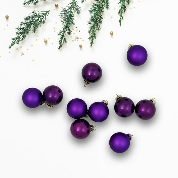 Northlight Shiny and Matte Purple Glass Ball Christmas Ornaments - 1.5" (40mm) - Purple - 10ct
