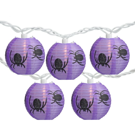 Northlight 10ct Spider Paper Lantern Halloween Lights - Purple - Clear Lights - 8.5' White Wire
