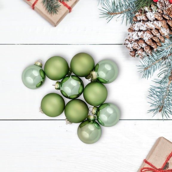 Northlight 2-Finish Christmas Glass Ball Ornaments - 1.75" (45mm) - Fern Green - 10ct