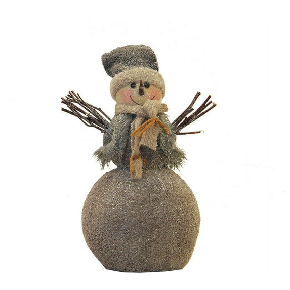 11.5" Brown and Gray Glittered Snowman with Arms Christmas Tabletop Figurine