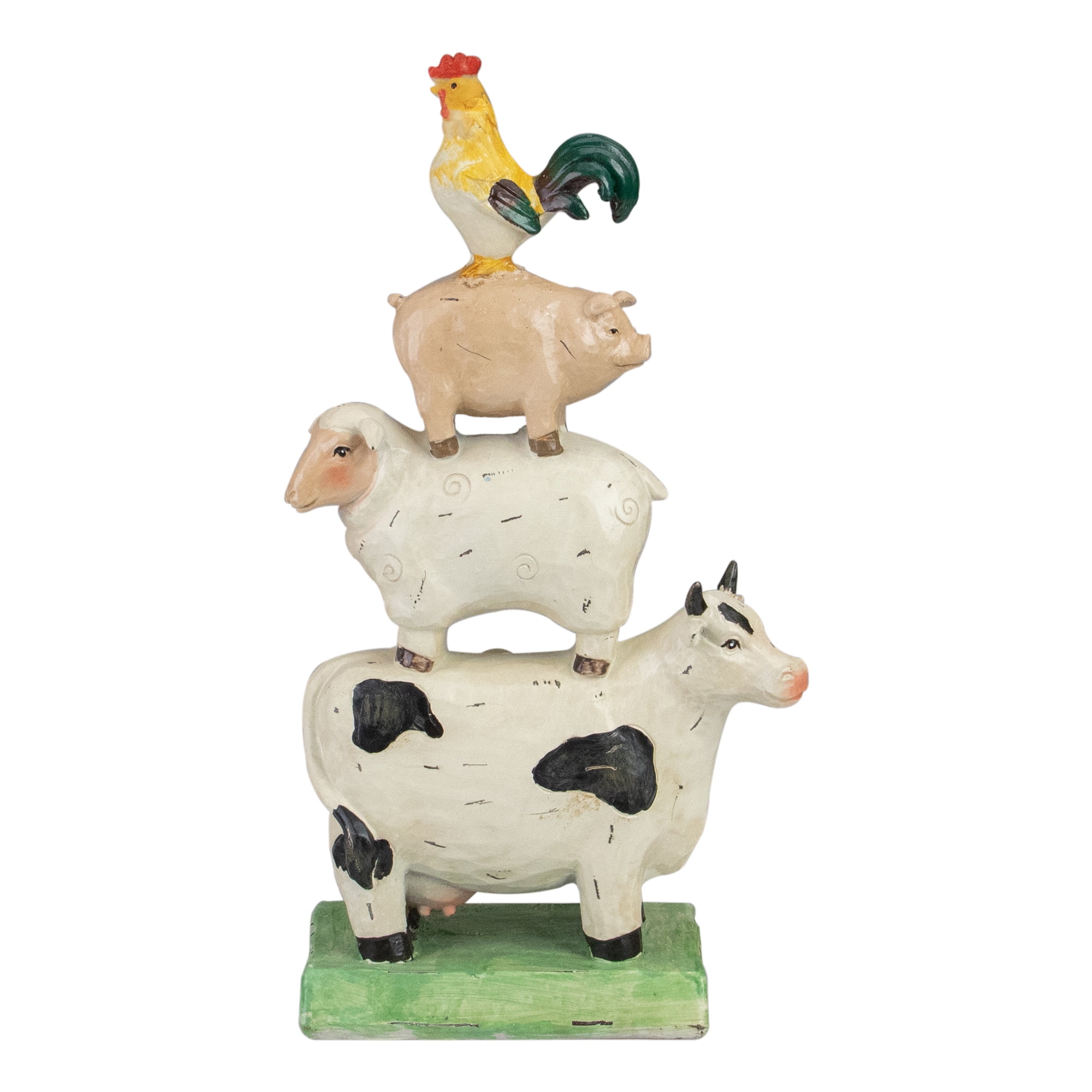 11.5" Hand-Painted Stacked Farm Animals Polyresin Garden Statue