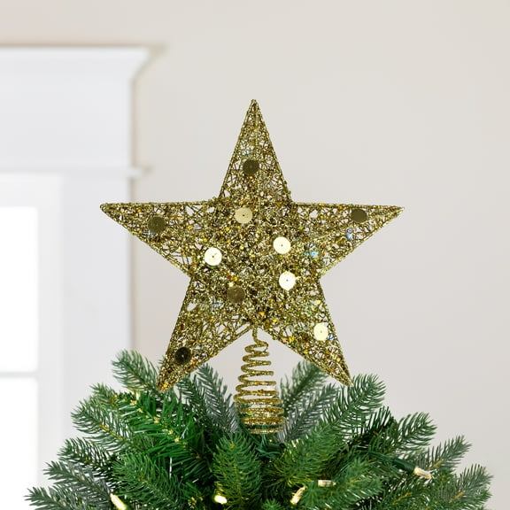 Northlight 11.5" Pre-Lit Gold Glittered Star Christmas Tree Topper - Multi Color Lights