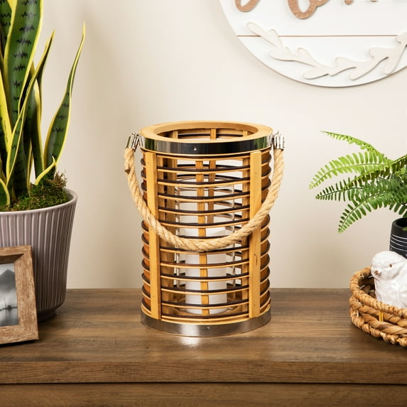 Northlight Rattan Glass Candle Lantern with Jute Handle - 11.5"