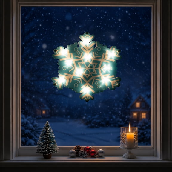 Northlight 11.75" Lighted Blue and White Snowflake Christmas Window Silhouette