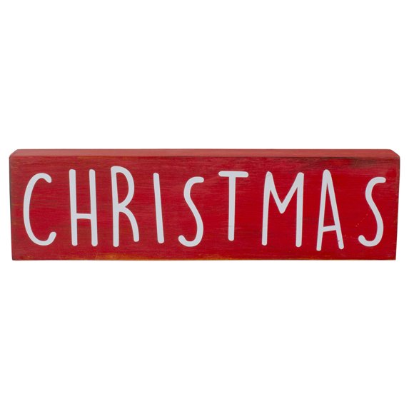Northlight 11.75" Wooden Red and White Rectangular "Christmas" Tabletop Plaque
