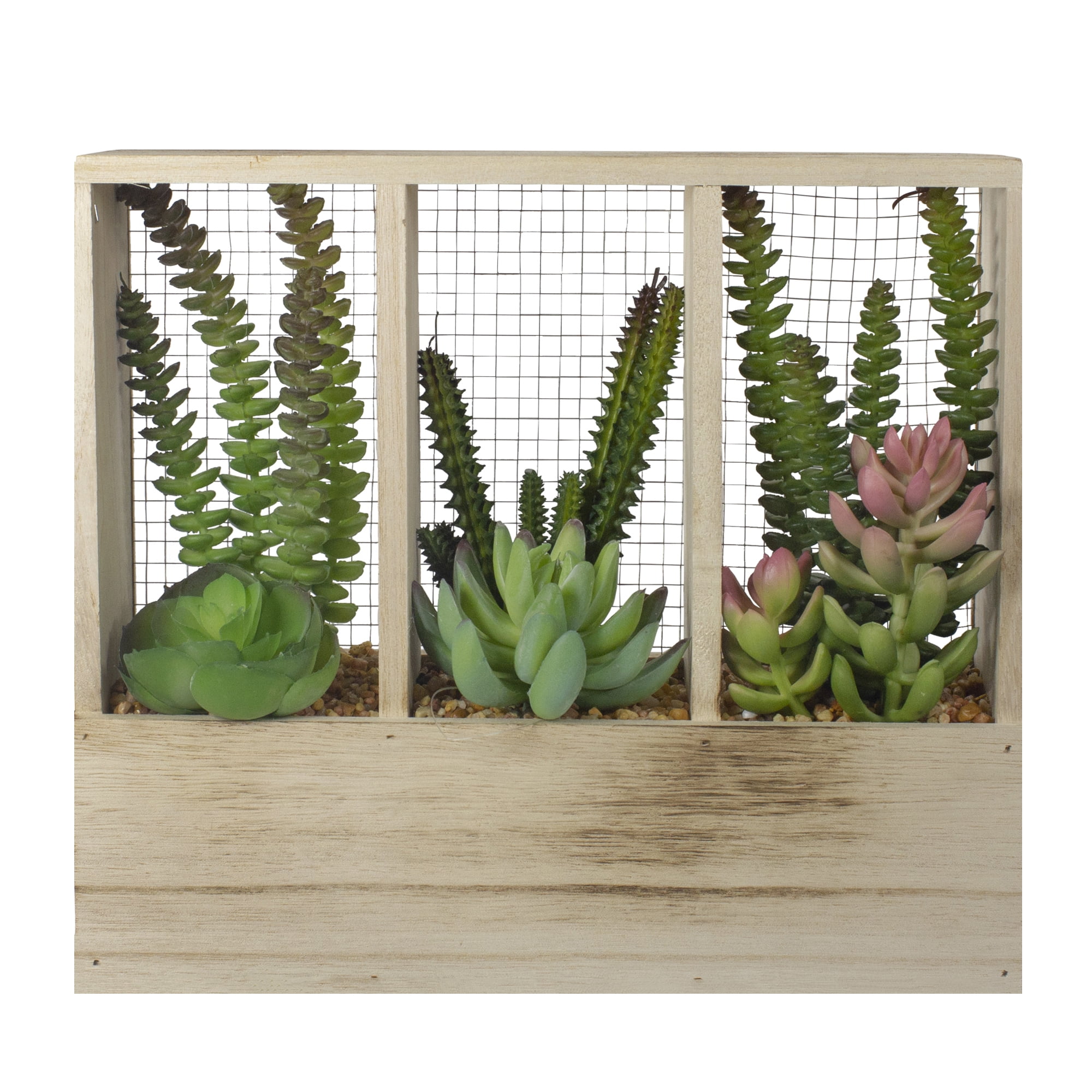 Chic 12" Faux Succulent Garden in Wooden Planter