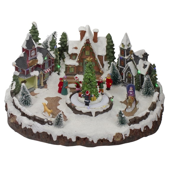 Northlight 11" Lighted and Animated Christmas Village with a Moving Christmas Tree