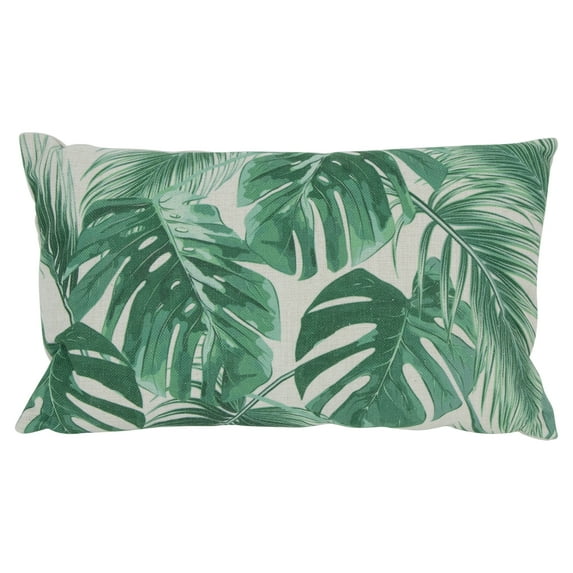 Northlight 11" x 19" Rectangular Tropical Leaves Linen Indoor Throw Pillow - Green