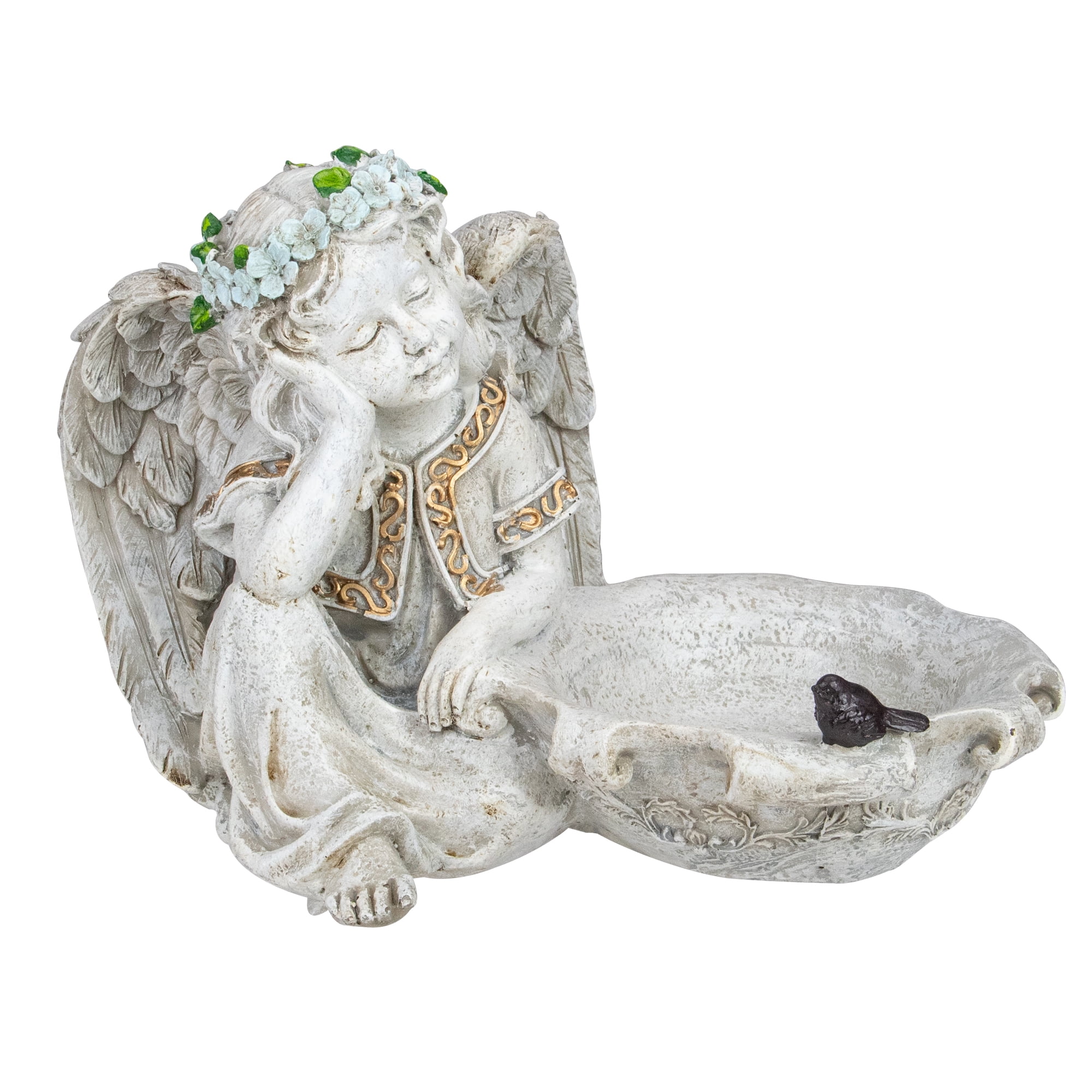 Northlight 12.25" Sitting Angel Bird Feeder Outdoor Garden Statue ...