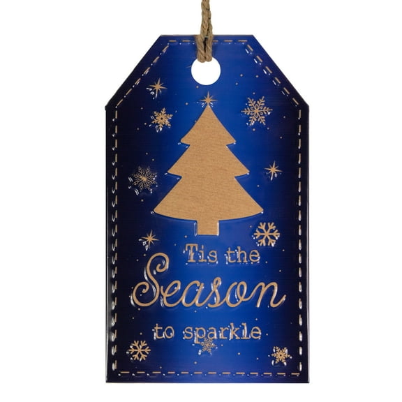 Northlight 12.25" Tis the Season to Sparkle Blue Christmas Gift Tag Wall Decoration