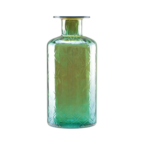 Northlight 12.5" Diamond Patterned Hand Blown Glass Vase - Green