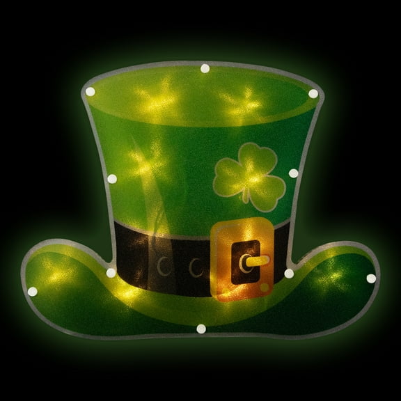 Northlight 12.5" LED Lighted Irish St. Patrick's Day Leprechaun Hat Window Silhouette with Timer