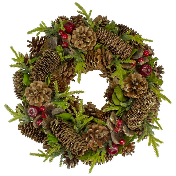 Northlight 12.5" Unlit Natural Pine Cone and Fruit Glitter Artificial Christmas Wreath