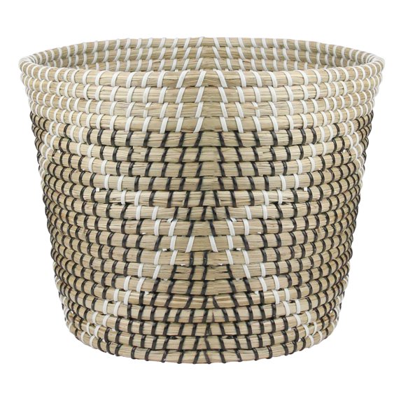 Northlight 12" Beige Seagrass Woven Basket with Black and White Accents