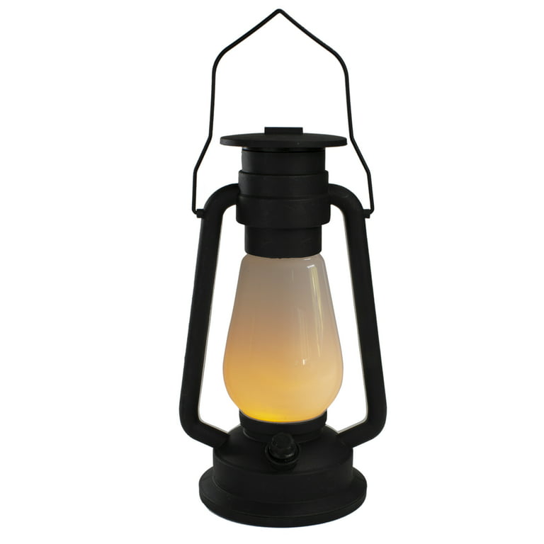 Gerson 44138 - 9.5 inch Metal and Glass Battery Operated Cool White LED Hurricane Lantern, Black
