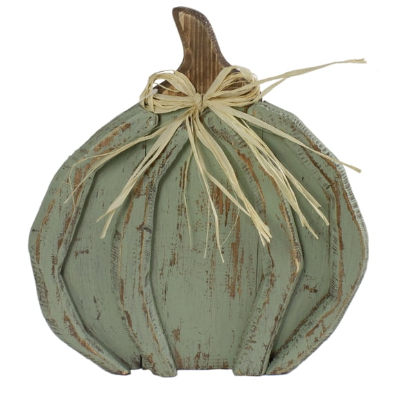 Northlight 12" Green Weathered Fall Harvest Wooden Pumpkin Table Decoration