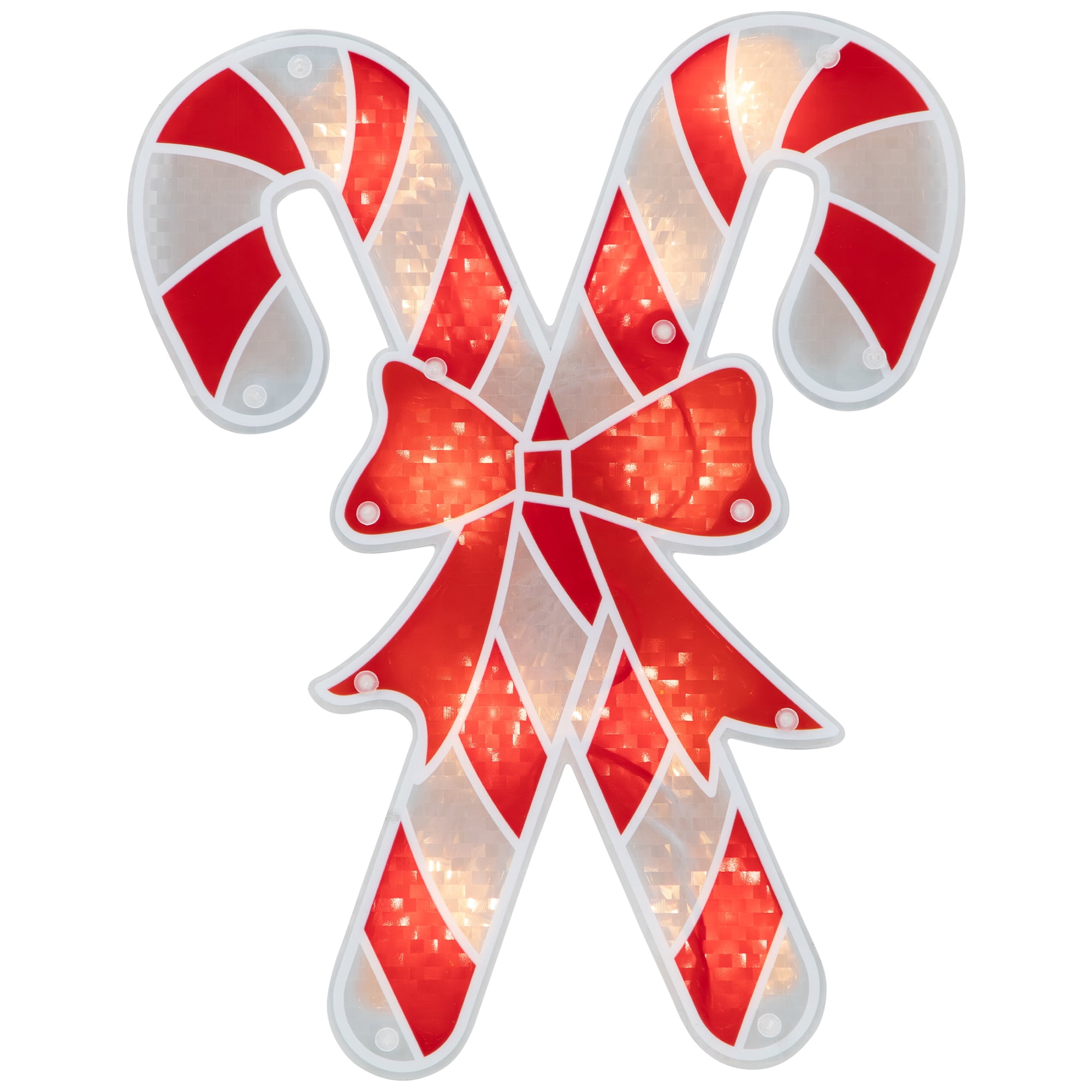 Northlight 12¨ Lighted Holographic Candy Cane Christmas Window Silhouette Decoration, Red