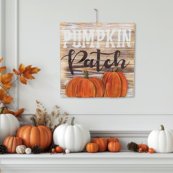 Northlight Pumpkin Patch Fall Harvest Wooden Wall Sign - 12"