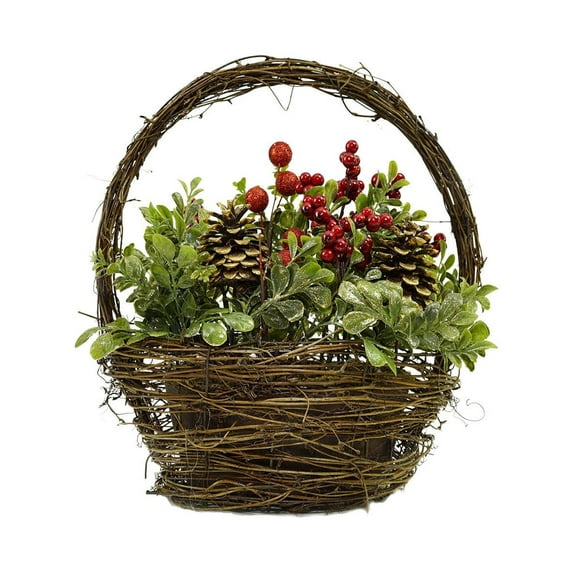 Northlight 12" Red Cardinal with Winter Foliage Twig Basket Christmas Decoration