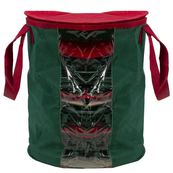 12" Red and Green Christmas Light Storage Organizer with Clear Window