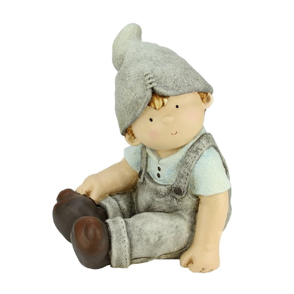 Northlight 12" Spring Gnome Boy Sitting Outdoor Patio Garden Statue - Gray/Blue