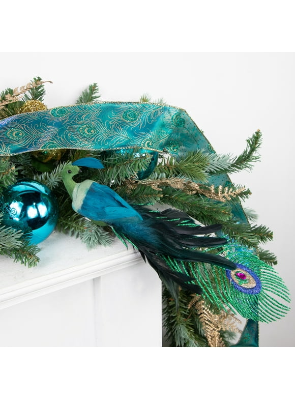 Northlight 12" Teal and Green Peacock with Jewel Clip-On Christmas Ornament