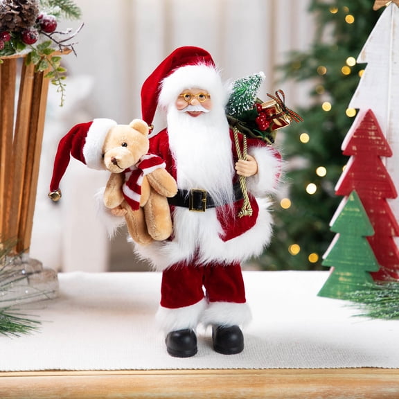 Northlight Santa Claus with Teddy Bear and Gift Bag Christmas Figure - 12"